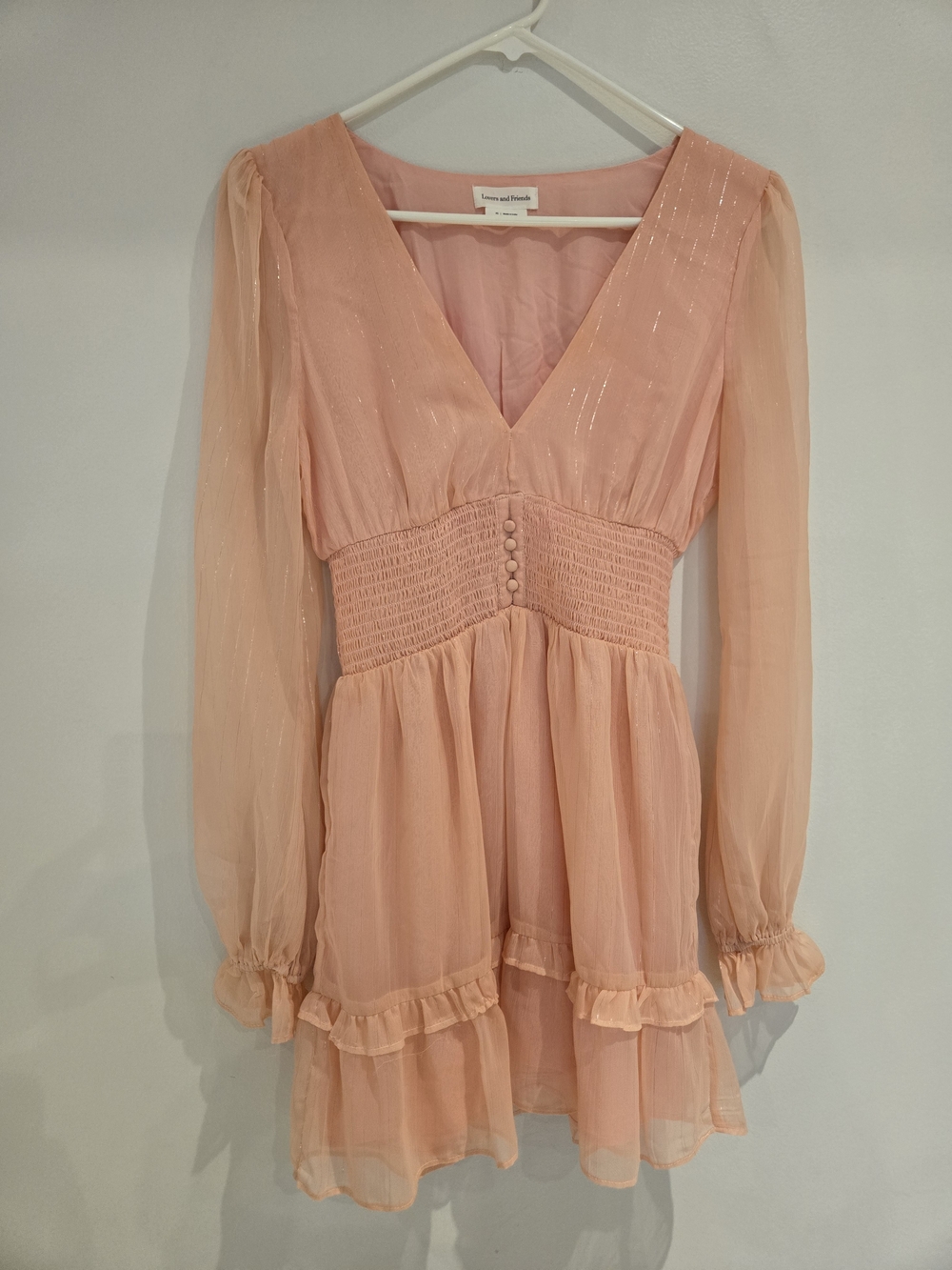 Lovers + Friends Peach V-Neck Ruffle Smocked Waist Tunic